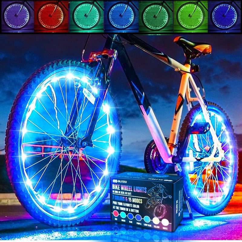 BLITZU Bike Wheel Lights, Bicycle Spoke Decorations Light for Night Riding, 2-Tire Pack 7 Colors in 1 Fun Bright Patterns, Disco LED Safety Strip Light, Bike Accessories for Kids, Boys, Girls, Adults - Image 1
